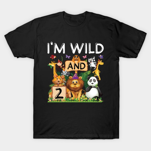 Safari Zoo Animal Lover Kids 2nd Birthday Shirt I'm Wild And 2 Birthday T-Shirt by Sowrav